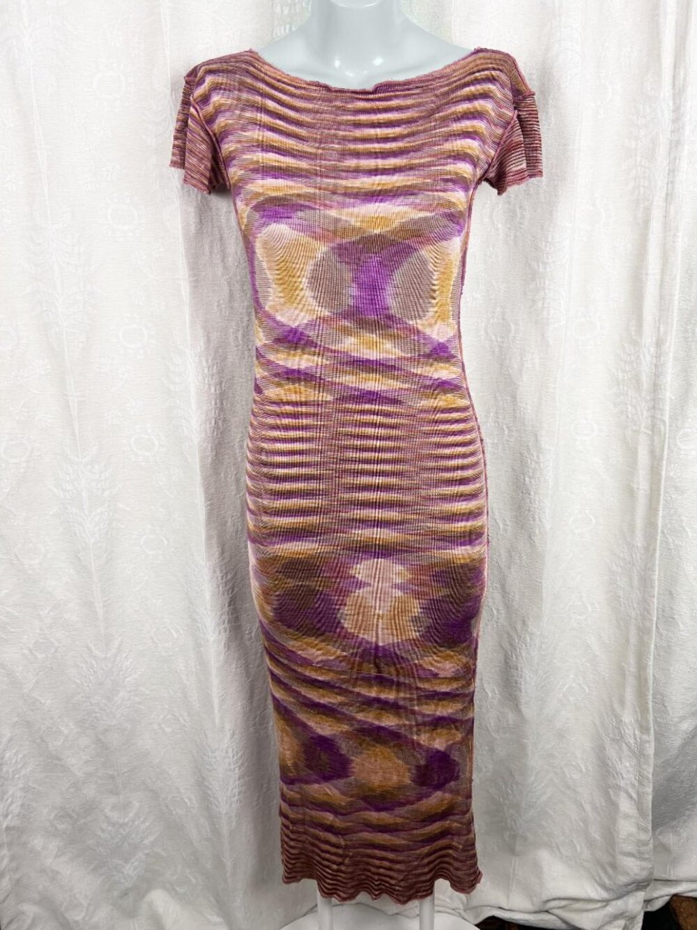 Y2K S-XL spacedye knit column maxi dress vintage Paul Ropp raw hem cotton OS